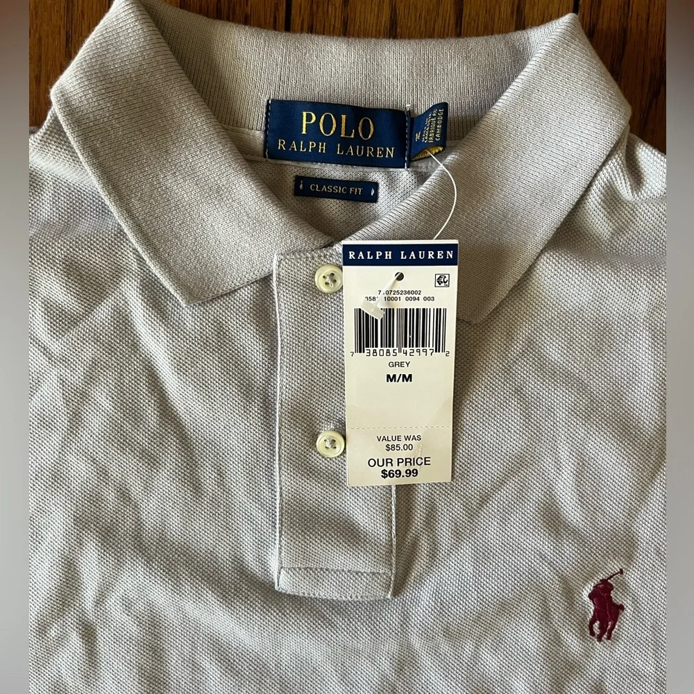 Polo by Ralph Lauren Gray Men's Polo Shirt, Size M